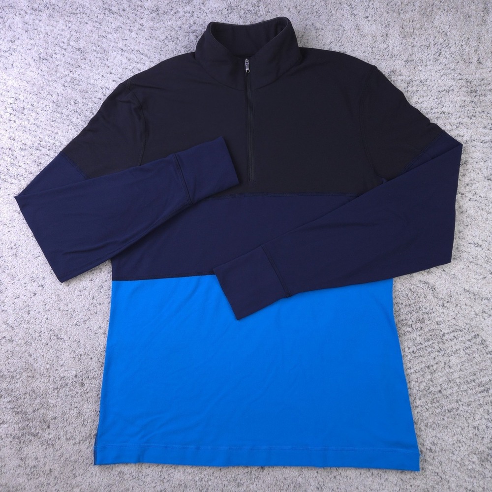 Lululemon Pullover Men Medium Sweater Quarter Zip Colorblock Blue Black Mock Nec